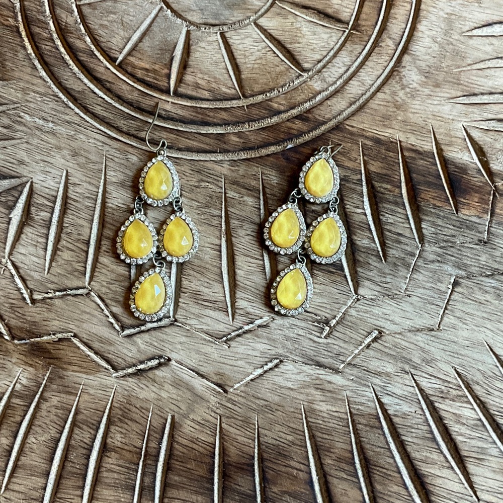 Anthropologie Yellow Teardrop Cluster Dangle Earrings